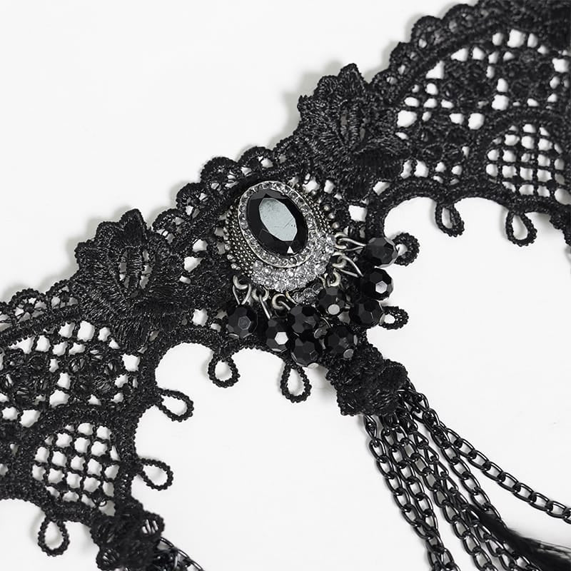 DEVIL FASHION Women's Lace & Bead Goth Neck Piece Lace Choker