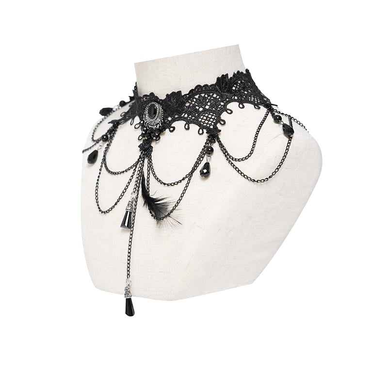 DEVIL FASHION Women's Lace & Bead Goth Neck Piece Lace Choker