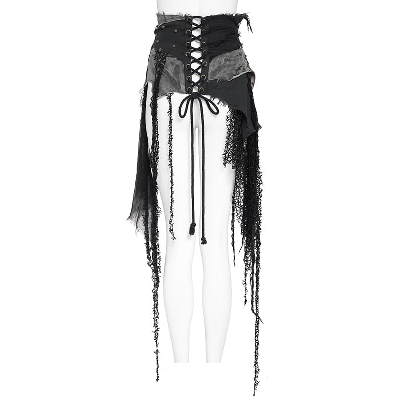 DEVIL FASHION Women's Punk Belts Slim Underbust Corsets With Ripped Skirt