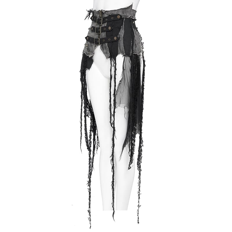 DEVIL FASHION Women's Punk Belts Slim Underbust Corsets With Ripped Skirt