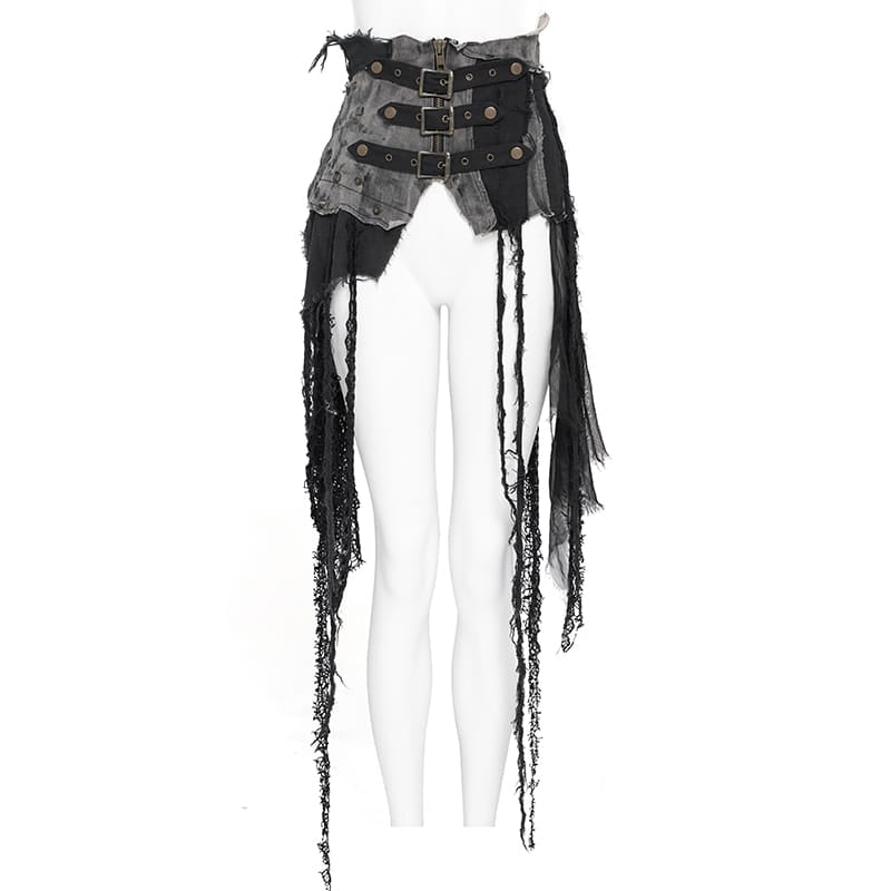 DEVIL FASHION Women's Punk Belts Slim Underbust Corsets With Ripped Skirt
