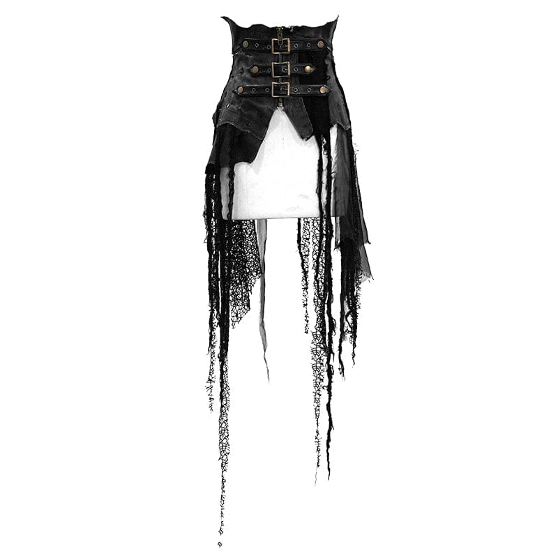 DEVIL FASHION Women's Punk Belts Slim Underbust Corsets With Ripped Skirt