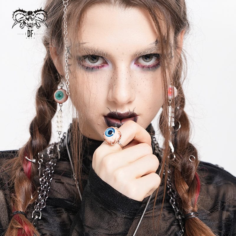 DEVIL FASHION Women's Punk Blue Eyeball Ring