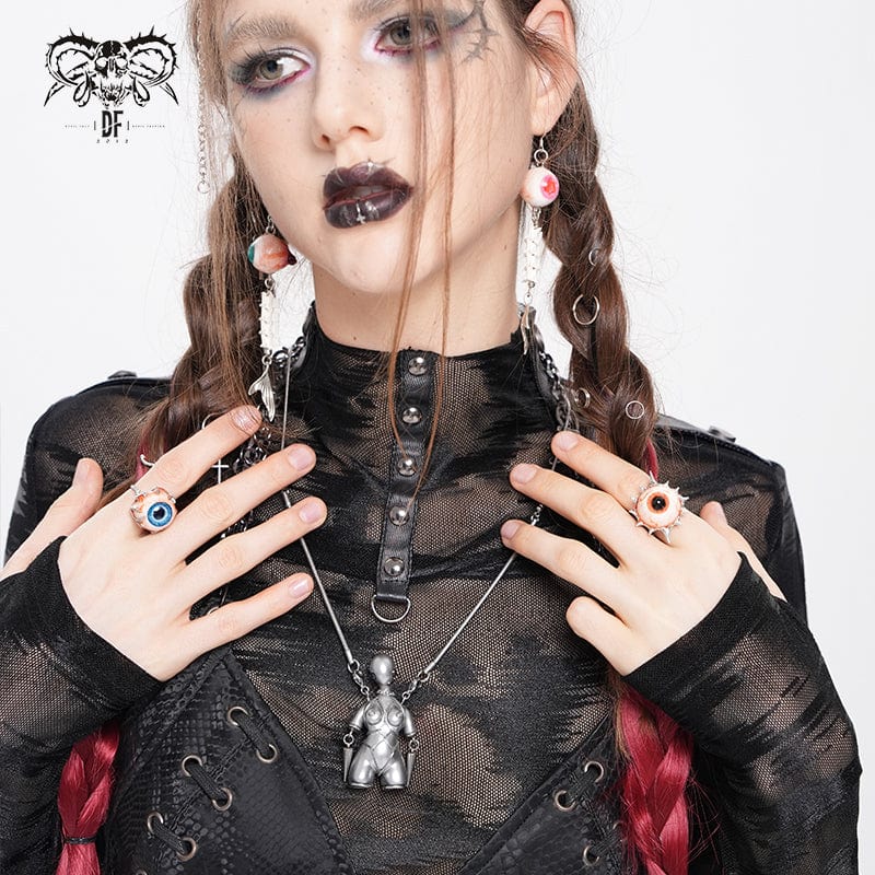 DEVIL FASHION Women's Punk Bound Weird Sci-fi Alien Necklace Silver Gray