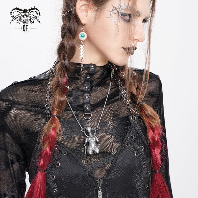 DEVIL FASHION Women's Punk Bound Weird Sci-fi Alien Necklace Silver Gray