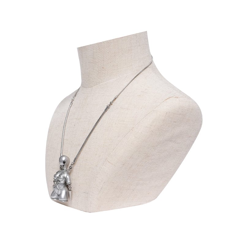 DEVIL FASHION Women's Punk Bound Weird Sci-fi Alien Necklace Silver Gray