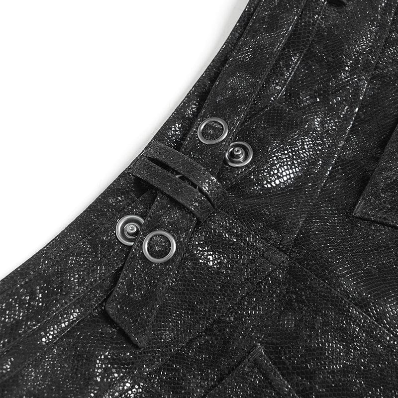 DEVIL FASHION Women's Punk Buckle Strap Plush Splice Shorts