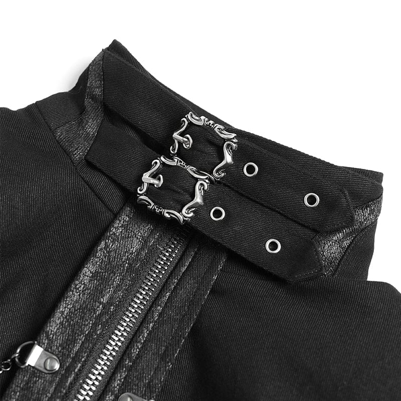DEVIL FASHION Women's Punk Buckle-up Stand Collar Chain Jacket