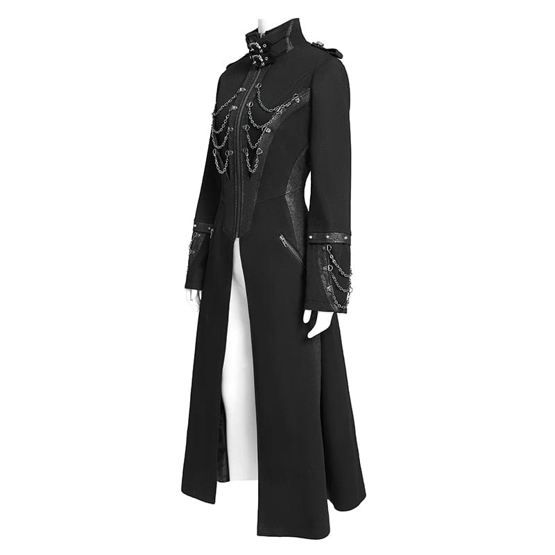 DEVIL FASHION Women's Punk Buckle-up Stand Collar Chain Jacket