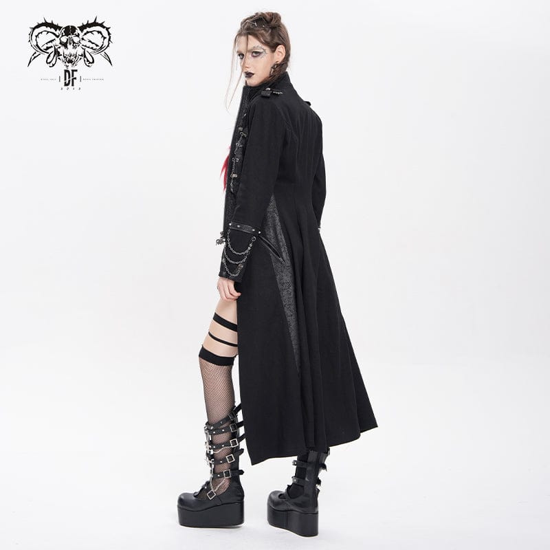 DEVIL FASHION Women's Punk Buckle-up Stand Collar Chain Jacket