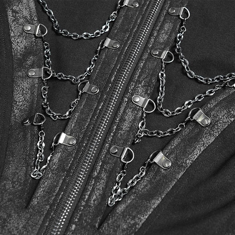 DEVIL FASHION Women's Punk Buckle-up Stand Collar Chain Jacket