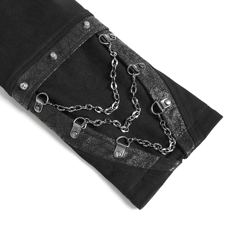 DEVIL FASHION Women's Punk Buckle-up Stand Collar Chain Jacket