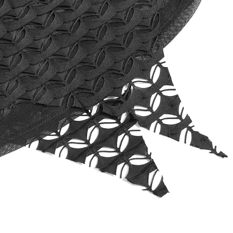 DEVIL FASHION Women's Punk Buckle-Up Strap Mesh Shirt