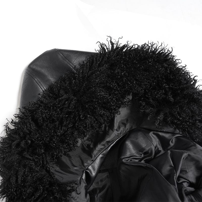 DEVIL FASHION Women's Punk Buckle-up Strap Plush Splice Coat