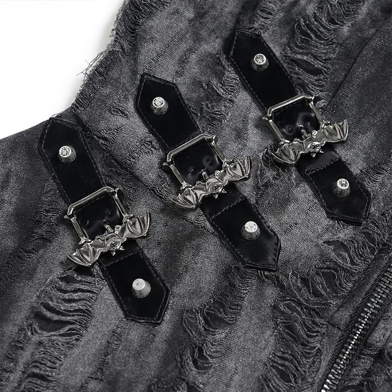 DEVIL FASHION Women's Punk Chain-Detailed Ripped Irregular Hooded Coat