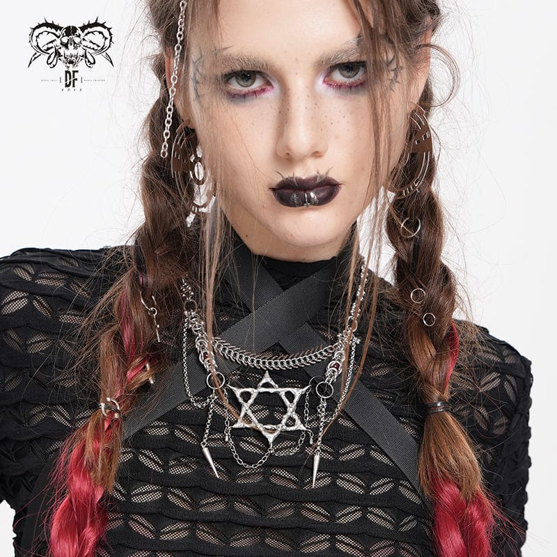 DEVIL FASHION Women's Punk Chain Hexagram Fishbone Necklace