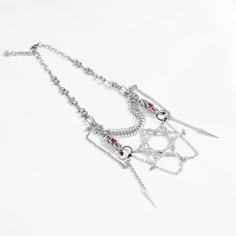 DEVIL FASHION Women's Punk Chain Hexagram Fishbone Necklace