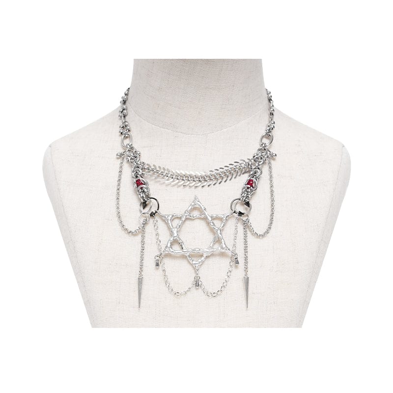 DEVIL FASHION Women's Punk Chain Hexagram Fishbone Necklace