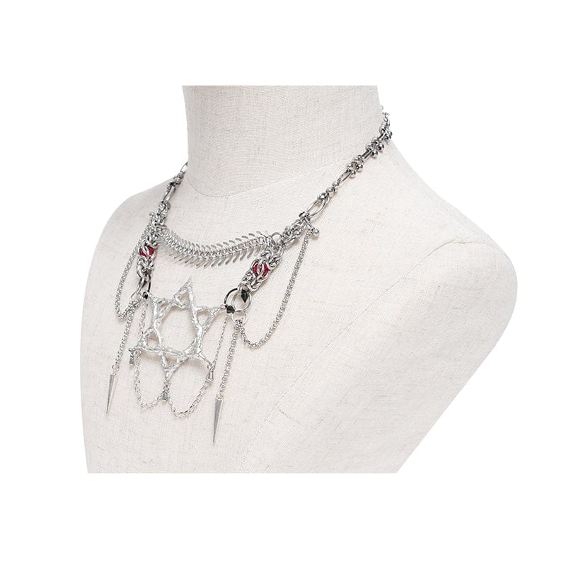 DEVIL FASHION Women's Punk Chain Hexagram Fishbone Necklace