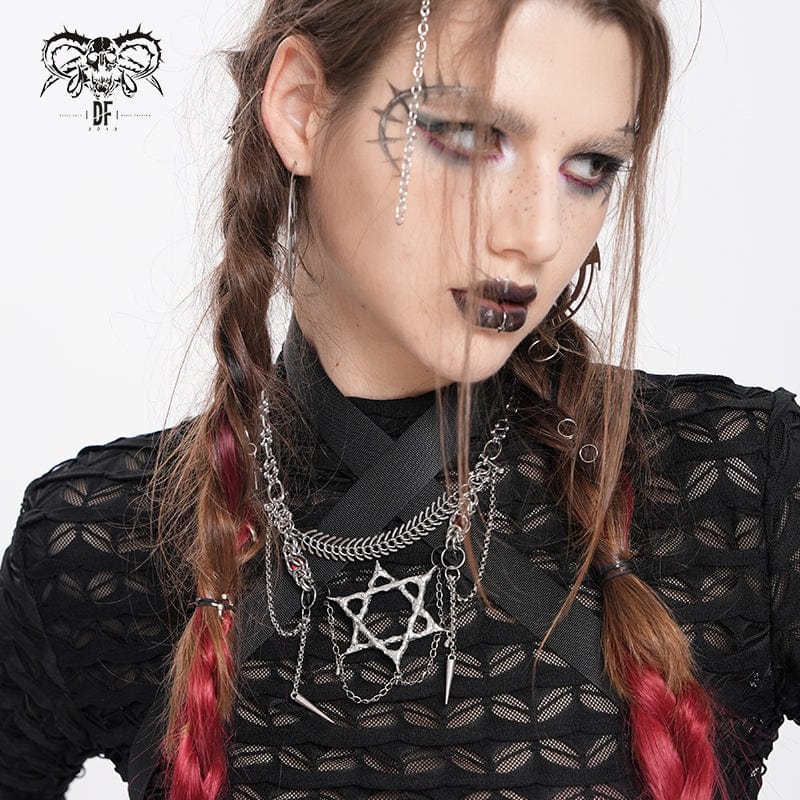 DEVIL FASHION Women's Punk Chain Hexagram Fishbone Necklace