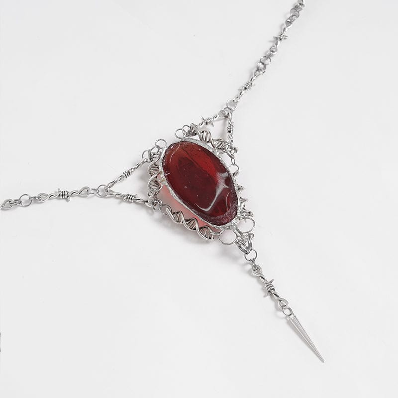 DEVIL FASHION Women's Punk Chain Red Pendant Necklace
