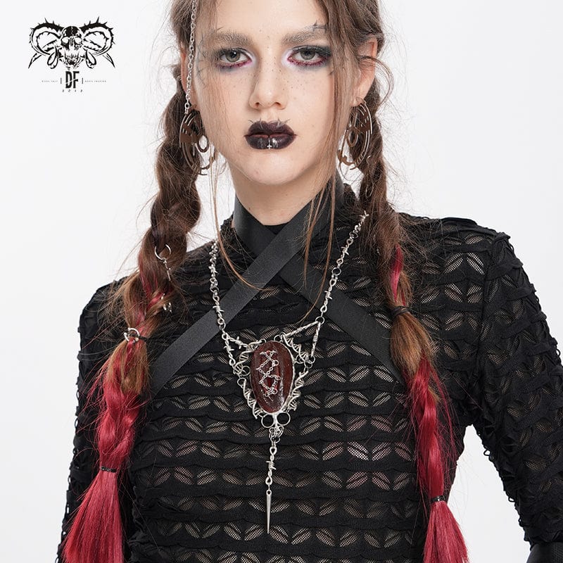 DEVIL FASHION Women's Punk Chain Red Pendant Necklace