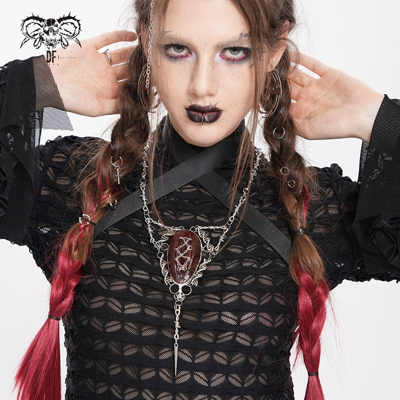 DEVIL FASHION Women's Punk Chain Red Pendant Necklace