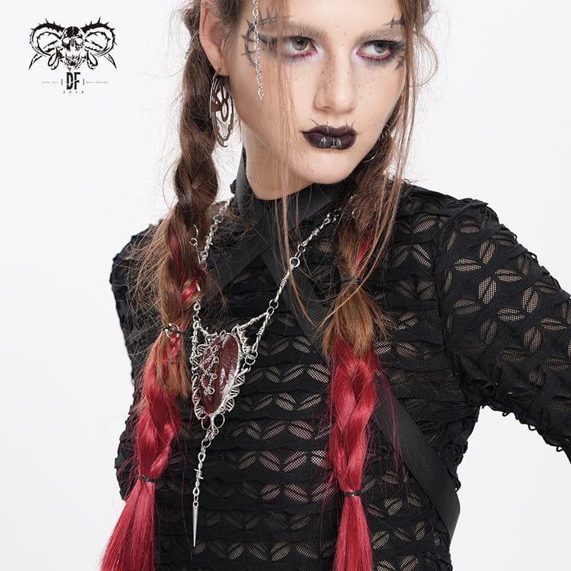 DEVIL FASHION Women's Punk Chain Red Pendant Necklace