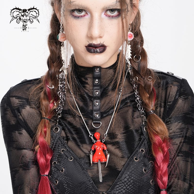 DEVIL FASHION Women's Punk Chain Weird Sci-fi Alien Necklace Red