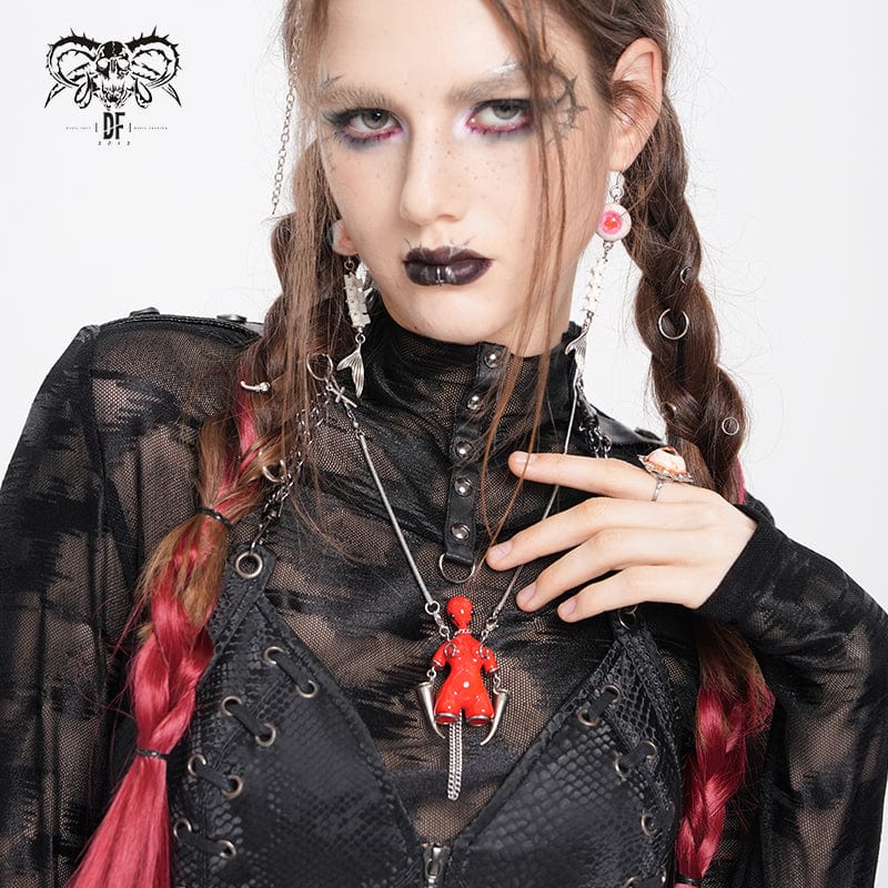 DEVIL FASHION Women's Punk Chain Weird Sci-fi Alien Necklace Red