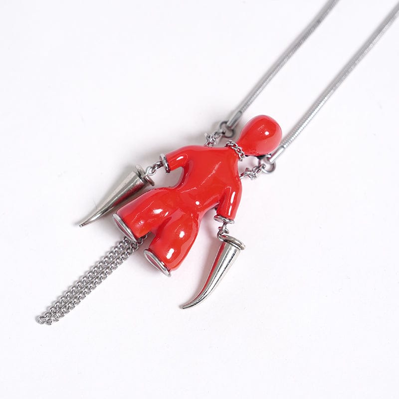 DEVIL FASHION Women's Punk Chain Weird Sci-fi Alien Necklace Red