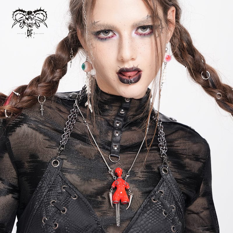 DEVIL FASHION Women's Punk Chain Weird Sci-fi Alien Necklace Red