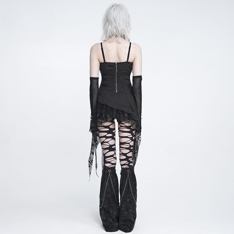 DEVIL FASHION Women's Punk Chained Spiked Asymmetric Tank Top