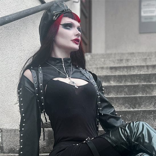 DEVIL FASHION Women's Punk Clips Faux Leather Hat