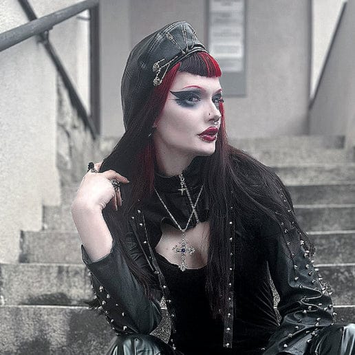 DEVIL FASHION Women's Punk Clips Faux Leather Hat