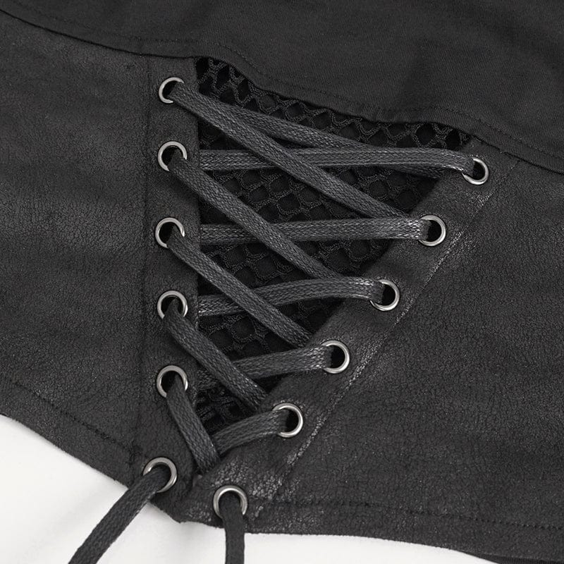 DEVIL FASHION Women's Punk Cutout Mesh Short Sleeved Crop Top