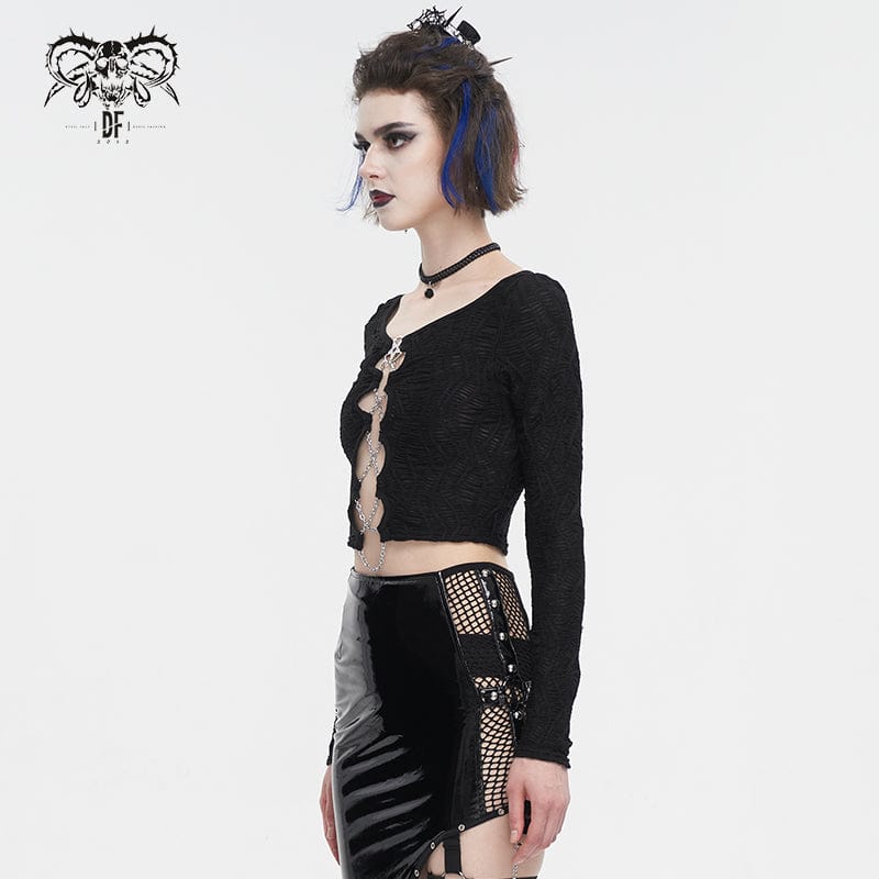 DEVIL FASHION Women's Punk Cutout Ruched Chain Jacket