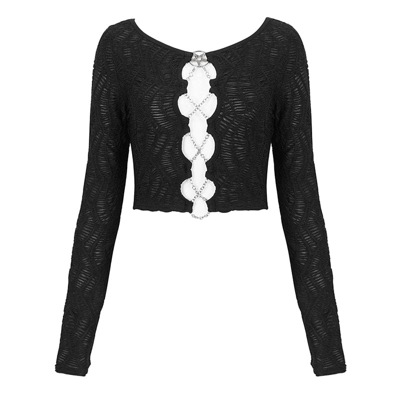 DEVIL FASHION Women's Punk Cutout Ruched Chain Jacket