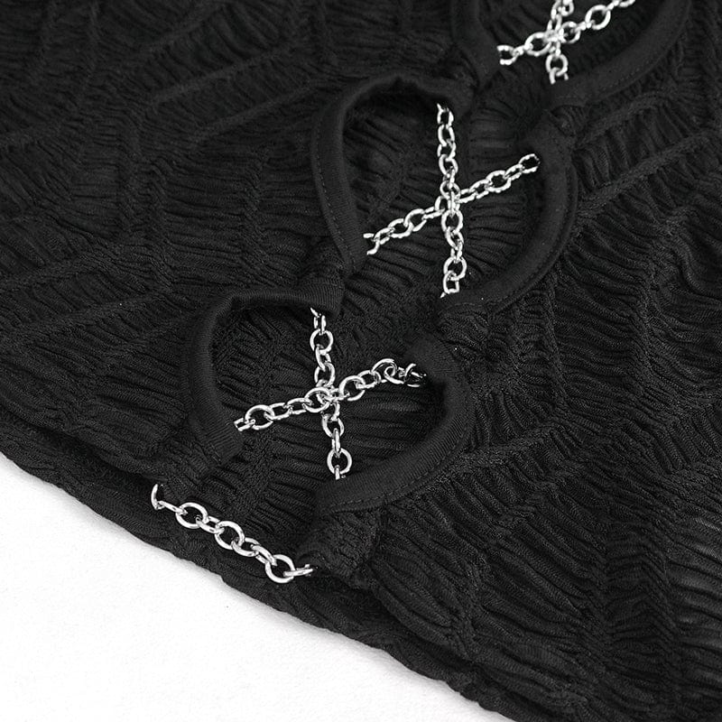 DEVIL FASHION Women's Punk Cutout Ruched Chain Jacket