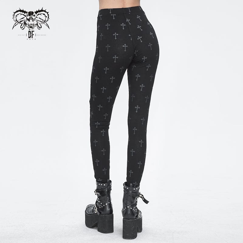 DEVIL FASHION Women's Punk Cutout Spaghetti Straps Leggings