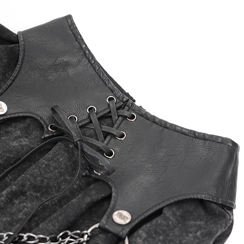 DEVIL FASHION Women's Punk Distressed Layered Lace-up Skirt