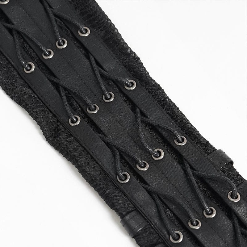 DEVIL FASHION Women's Punk Drawstring Mesh Fingerless Gloves