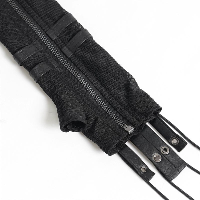 DEVIL FASHION Women's Punk Drawstring Mesh Fingerless Gloves