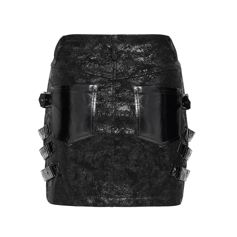 DEVIL FASHION Women's Punk Eyelet Buckle Straps Short Skirt