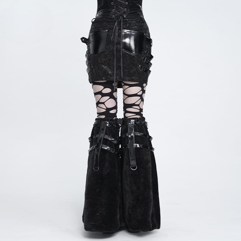 DEVIL FASHION Women's Punk Eyelet Buckle Straps Short Skirt