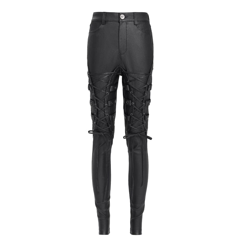 DEVIL FASHION Women's Punk Eyelet Strap Lace-up Pants