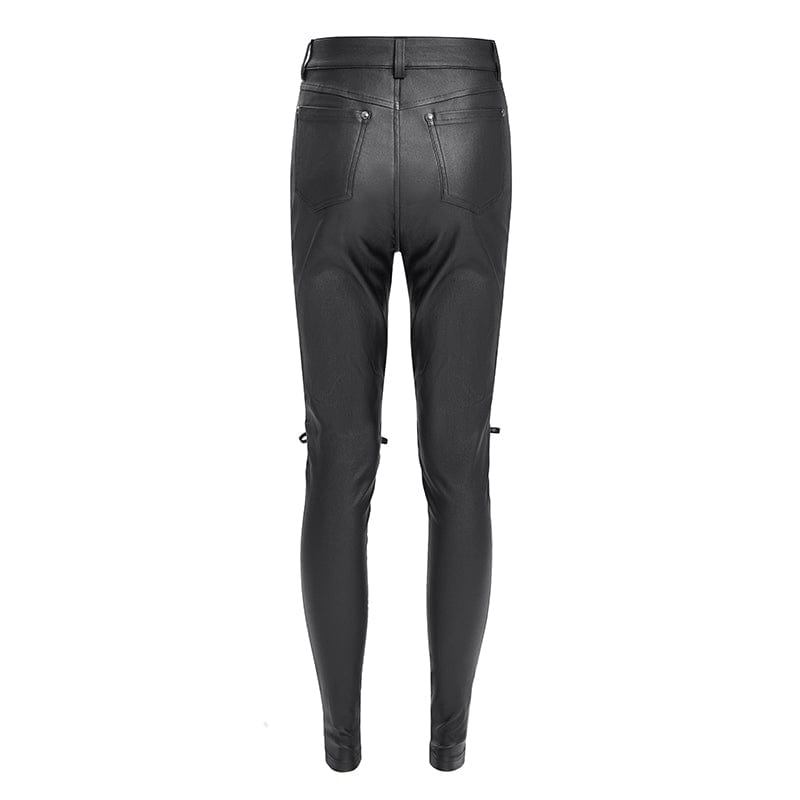 DEVIL FASHION Women's Punk Eyelet Strap Lace-up Pants