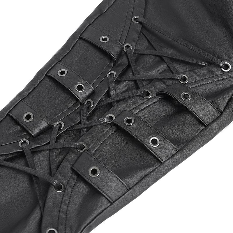 DEVIL FASHION Women's Punk Eyelet Strap Lace-up Pants