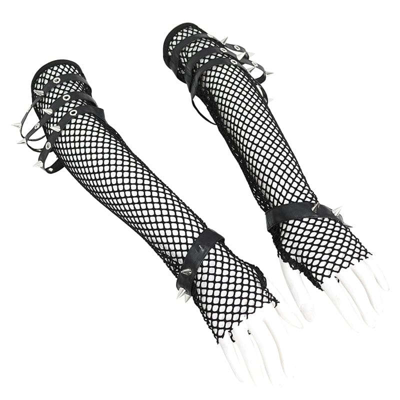 DEVIL FASHION Women's Punk Eyelet Studded Mesh Arm Sleeves