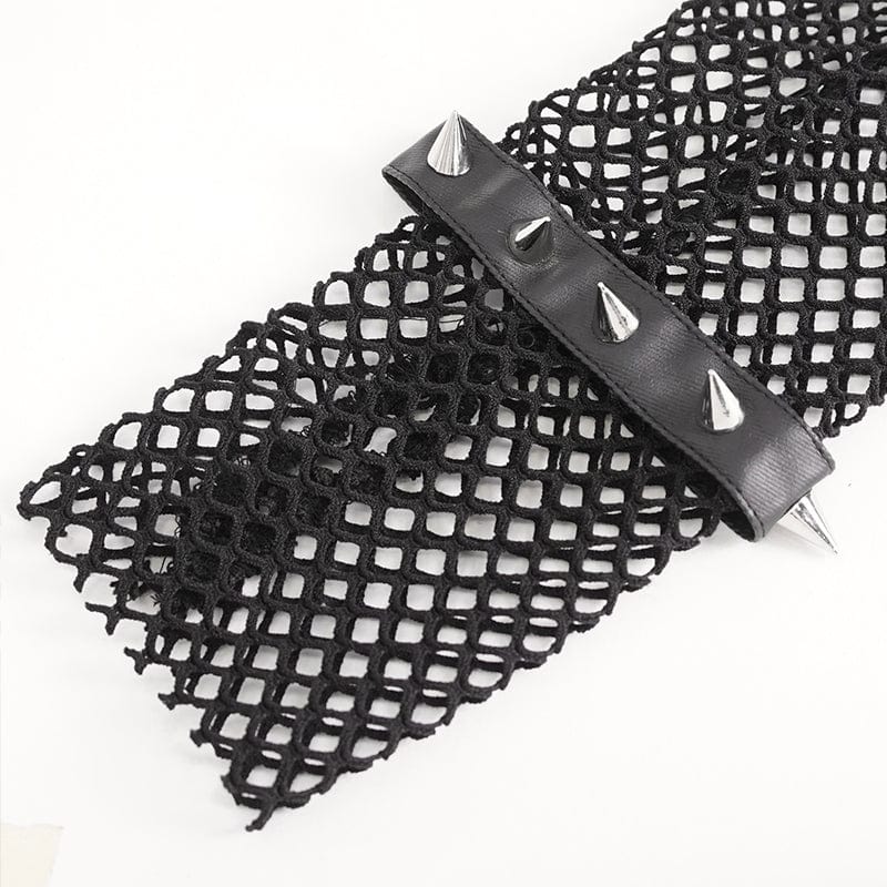 DEVIL FASHION Women's Punk Eyelet Studded Mesh Arm Sleeves